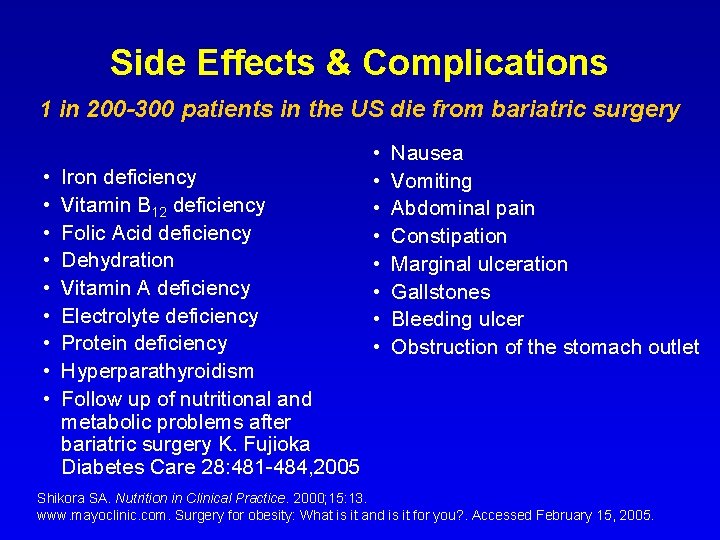 Side Effects & Complications 1 in 200 -300 patients in the US die from