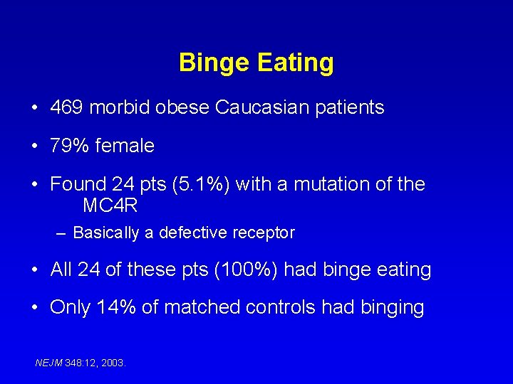 Binge Eating • 469 morbid obese Caucasian patients • 79% female • Found 24