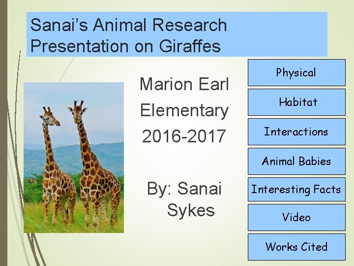 Sanai’s Animal Research Presentation on Giraffes Marion Earl Elementary 2016 -2017 Physical Habitat Interactions