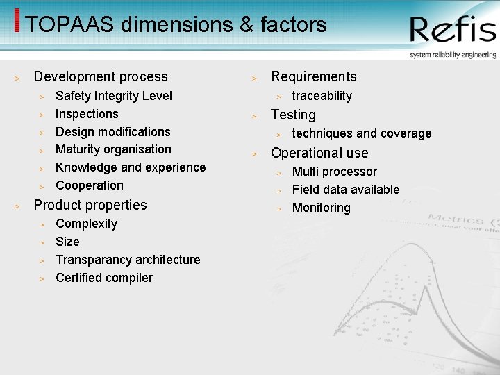 TOPAAS dimensions & factors Development process Safety Integrity Level Inspections Design modifications Maturity organisation