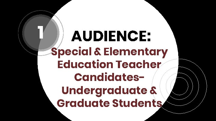 1 AUDIENCE: Special & Elementary Education Teacher Candidates. Undergraduate & Graduate Students 