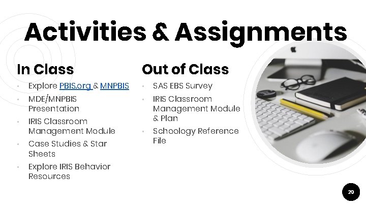 Activities & Assignments In Class • • • Explore PBIS. org & MNPBIS MDE/MNPBIS
