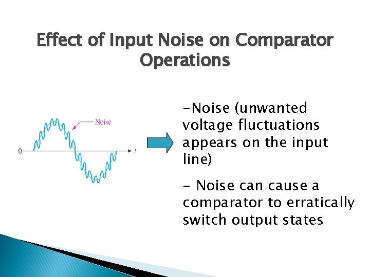 Effect of Input Noise on Comparator Operations -Noise (unwanted voltage fluctuations appears on the