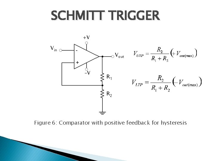 SCHMITT TRIGGER +V Vin Vout -V R 1 R 2 Figure 6: Comparator with