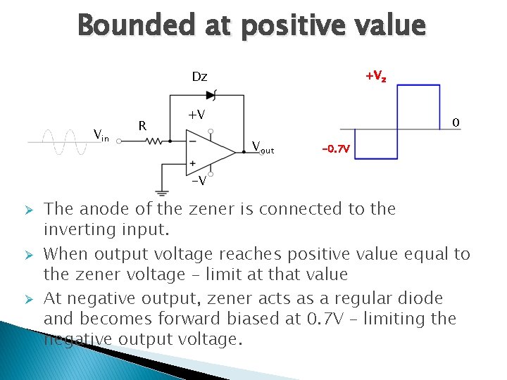 Bounded at positive value Dz Vin R +Vz +V 0 Vout -0. 7 V