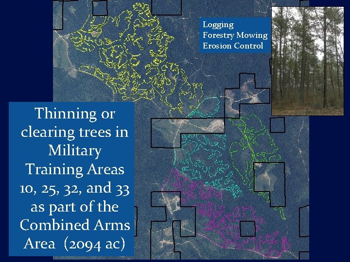 Logging Forestry Mowing Erosion Control Thinning or clearing trees in Military Training Areas 10,