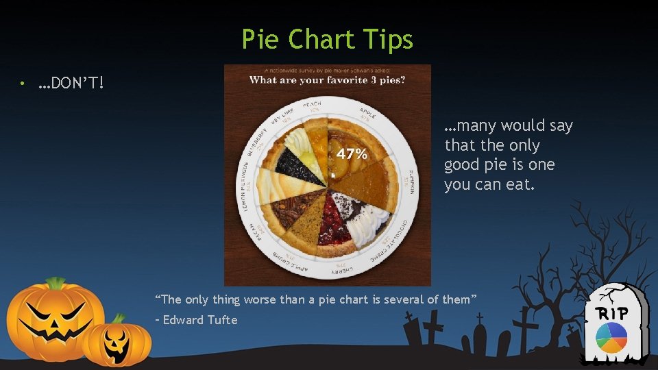 Pie Chart Tips • …DON’T! …many would say that the only good pie is Pie Chart Tips • …DON’T! …many would say that the only good pie is