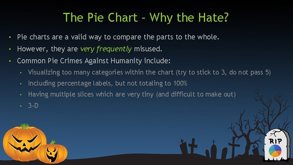 The Pie Chart – Why the Hate? • Pie charts are a valid way The Pie Chart – Why the Hate? • Pie charts are a valid way