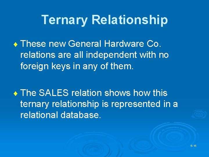 Ternary Relationship ¨ These new General Hardware Co. relations are all independent with no