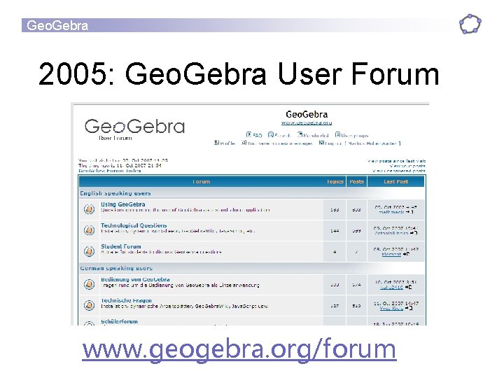 Geo. Gebra 2005: Geo. Gebra User Forum www. geogebra. org/forum 