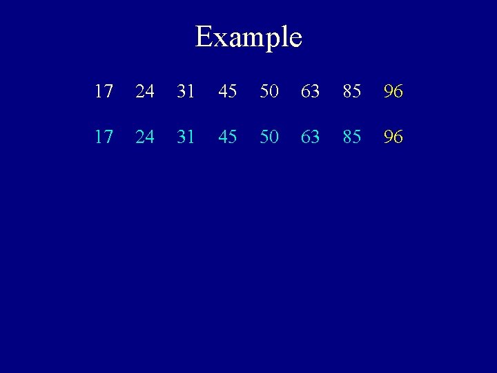 Example 17 24 31 45 50 63 85 96 