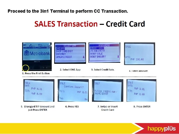 Proceed to the 3 in 1 Terminal to perform CC Transaction. 