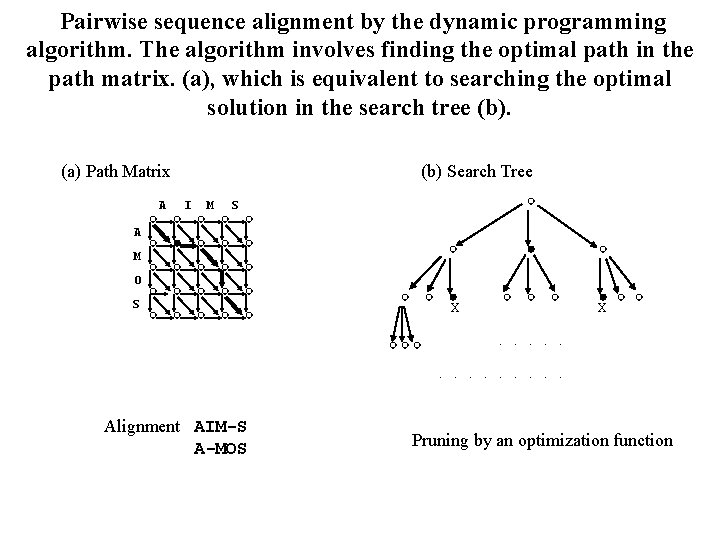 Pairwise sequence alignment by the dynamic programming algorithm. The algorithm involves finding the optimal