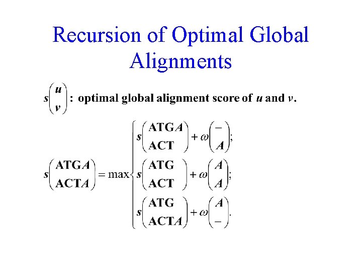 Recursion of Optimal Global Alignments 