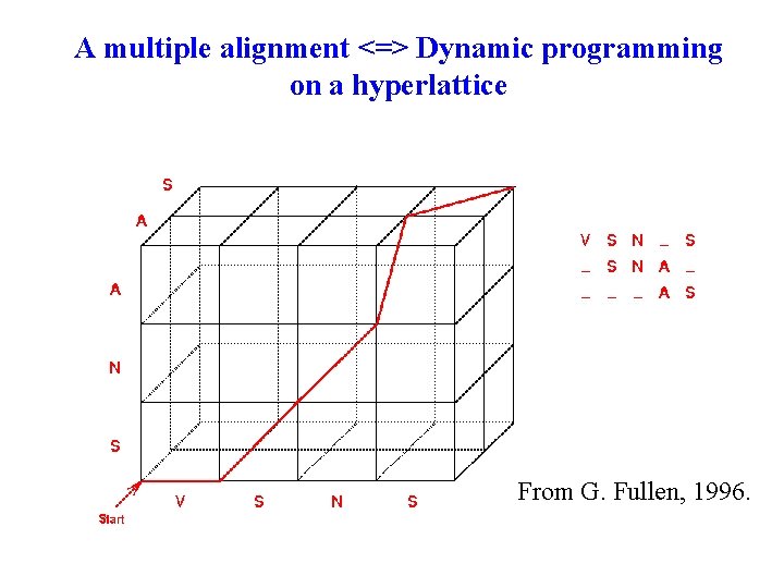 A multiple alignment <=> Dynamic programming on a hyperlattice From G. Fullen, 1996. 