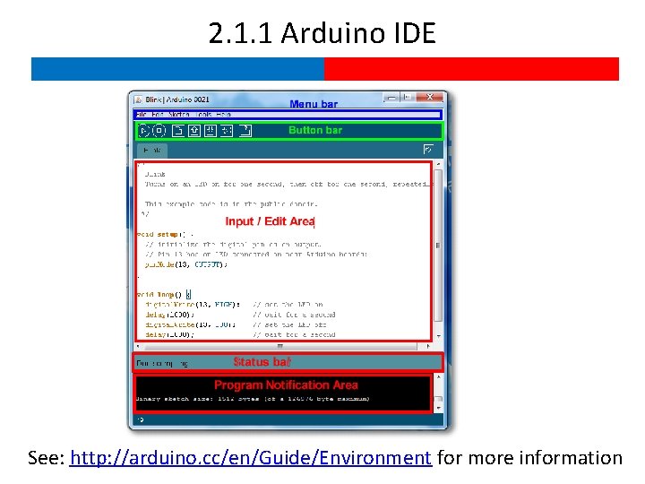 2. 1. 1 Arduino IDE See: http: //arduino. cc/en/Guide/Environment for more information 