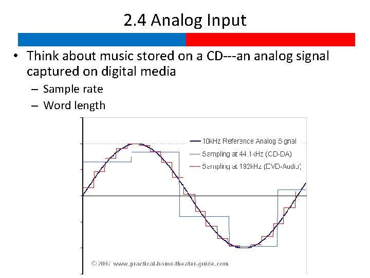 2. 4 Analog Input • Think about music stored on a CD---an analog signal