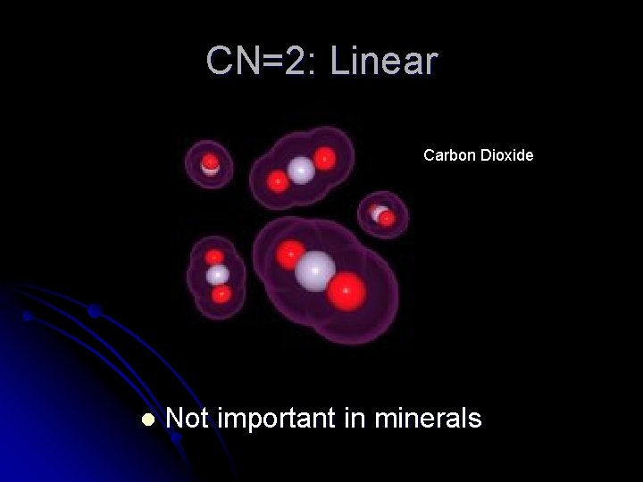 CN=2: Linear Carbon Dioxide l Not important in minerals 