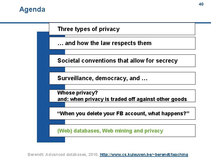 40 Agenda 40 Three types of privacy … and how the law respects them