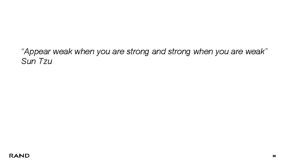 “Appear weak when you are strong and strong when you are weak” Sun Tzu