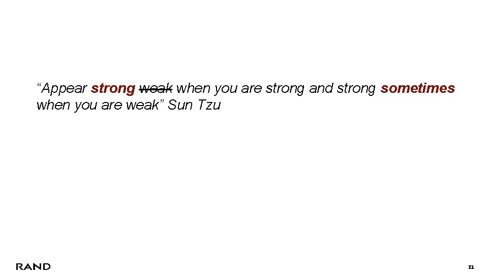“Appear strong weak when you are strong and strong sometimes when you are weak”