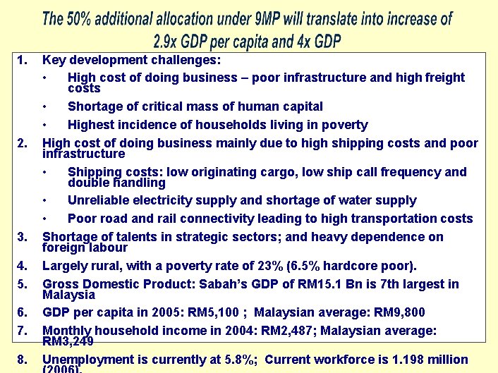 1. 2. 3. 4. 5. 6. 7. 8. Key development challenges: • High cost