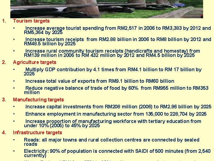 1. 2. 3. 4. Tourism targets • Increase average tourist spending from RM 2,