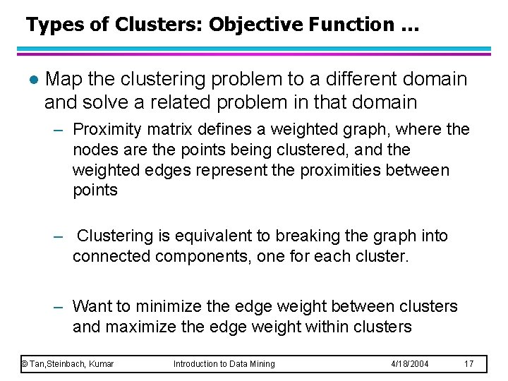 Types of Clusters: Objective Function … l Map the clustering problem to a different
