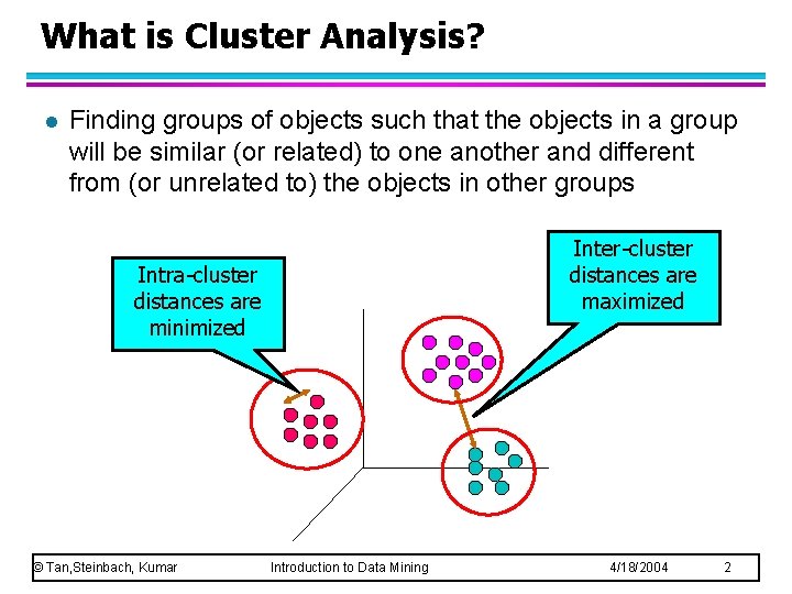 What is Cluster Analysis? l Finding groups of objects such that the objects in