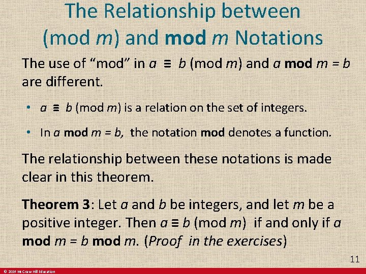 The Relationship between (mod m) and mod m Notations The use of “mod” in The Relationship between (mod m) and mod m Notations The use of “mod” in
