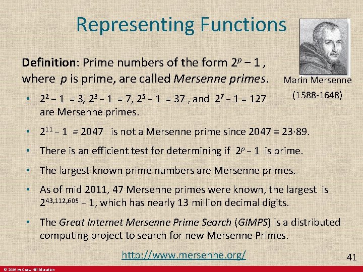 Representing Functions Definition: Prime numbers of the form 2 p − 1 , where Representing Functions Definition: Prime numbers of the form 2 p − 1 , where
