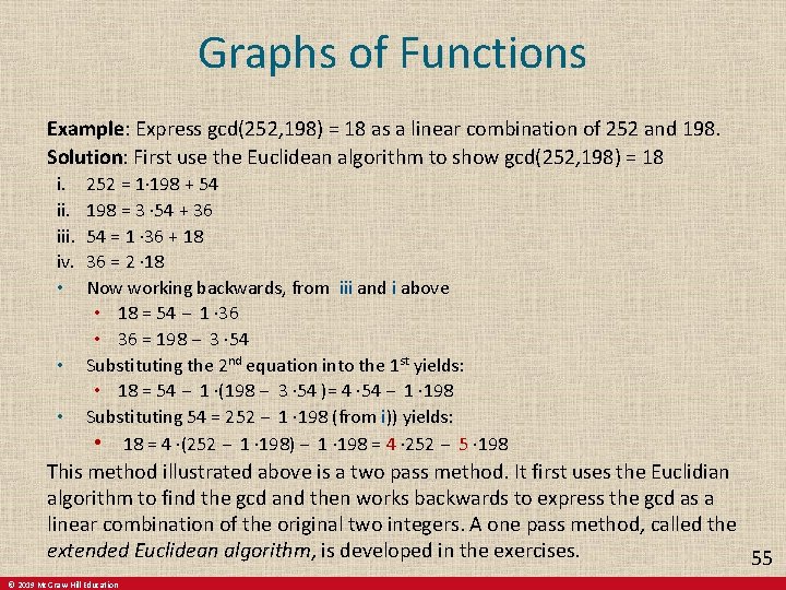 Graphs of Functions Example: Express gcd(252, 198) = 18 as a linear combination of Graphs of Functions Example: Express gcd(252, 198) = 18 as a linear combination of
