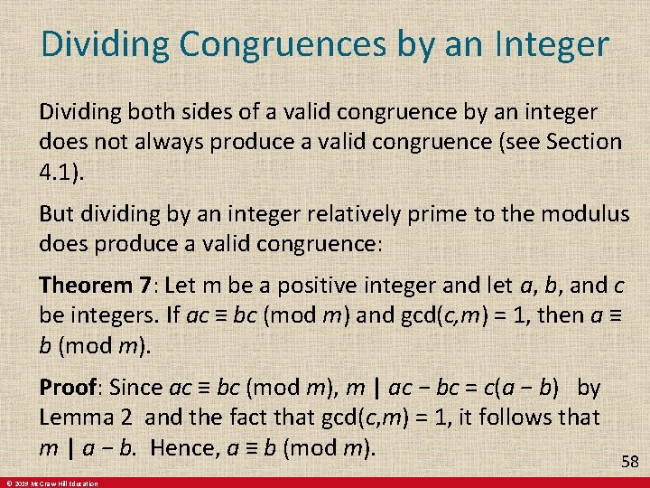 Dividing Congruences by an Integer Dividing both sides of a valid congruence by an Dividing Congruences by an Integer Dividing both sides of a valid congruence by an