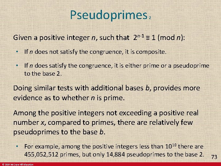 Pseudoprimes 2 Given a positive integer n, such that 2 n-1 ≡ 1 (mod Pseudoprimes 2 Given a positive integer n, such that 2 n-1 ≡ 1 (mod