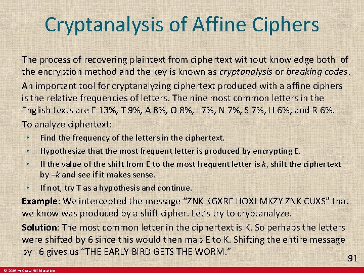 Cryptanalysis of Affine Ciphers The process of recovering plaintext from ciphertext without knowledge both Cryptanalysis of Affine Ciphers The process of recovering plaintext from ciphertext without knowledge both