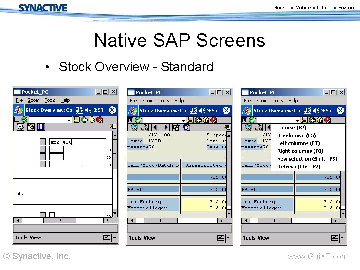 Gui. XT ● Mobile ● Offline ● Fuzion Native SAP Screens • Stock Overview