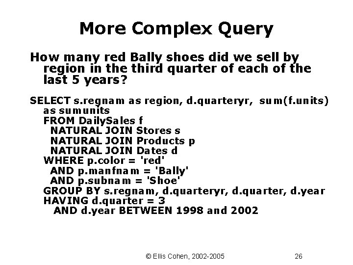More Complex Query How many red Bally shoes did we sell by region in