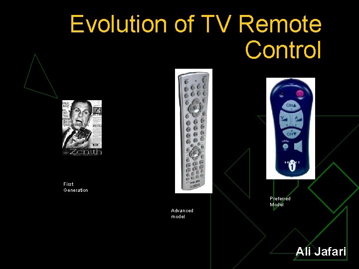 Evolution of TV Remote Control First Generation Preferred Model Advanced model Ali Jafari 