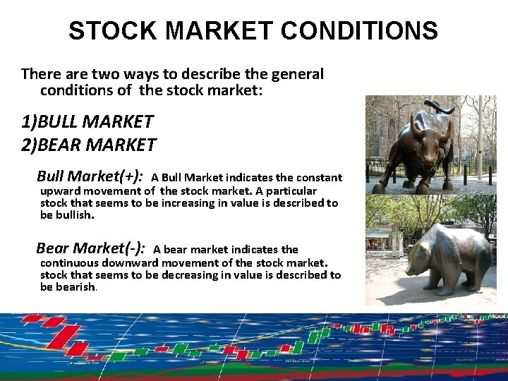 STOCK MARKET CONDITIONS There are two ways to describe the general conditions of the