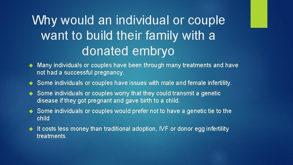 Why would an individual or couple want to build their family with a donated