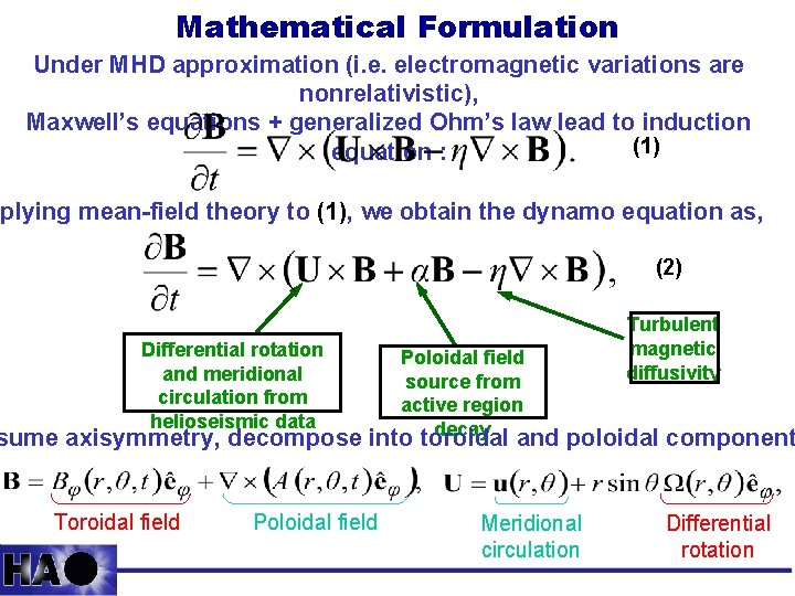 Mathematical Formulation Under MHD approximation (i. e. electromagnetic variations are nonrelativistic), Maxwell’s equations +
