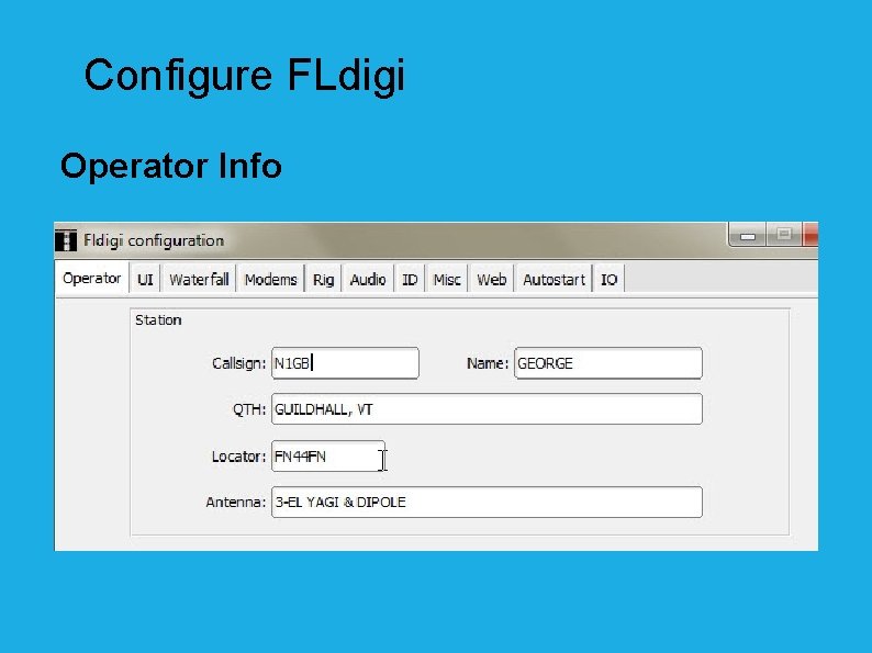 Configure FLdigi Operator Info 