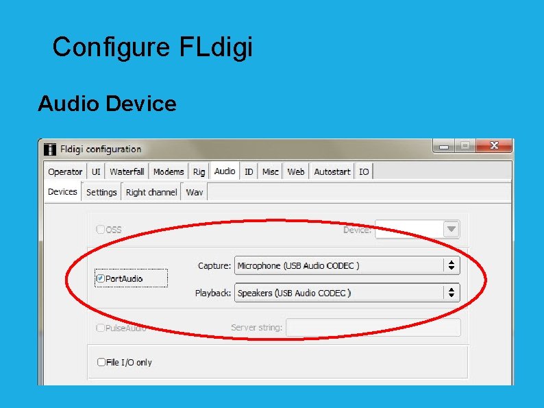 Configure FLdigi Audio Device 