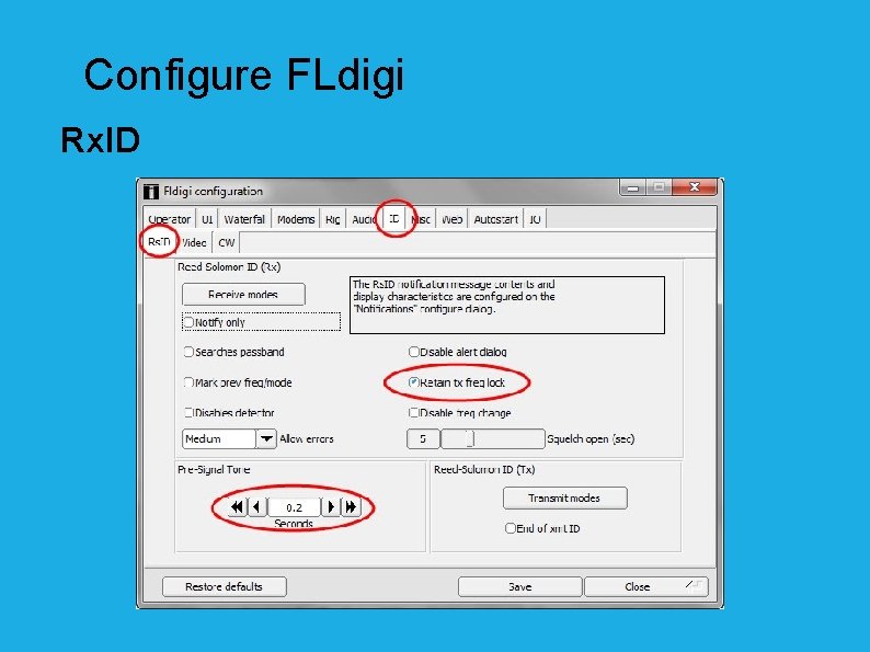 Configure FLdigi Rx. ID 