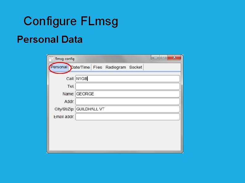 Configure FLmsg Personal Data 