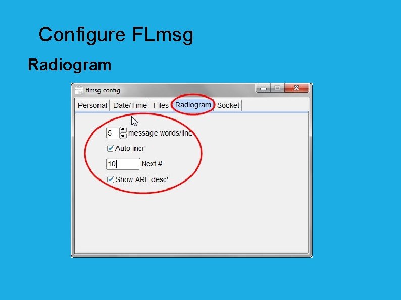 Configure FLmsg Radiogram 