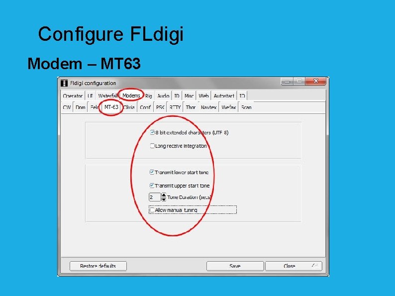 Configure FLdigi Modem – MT 63 