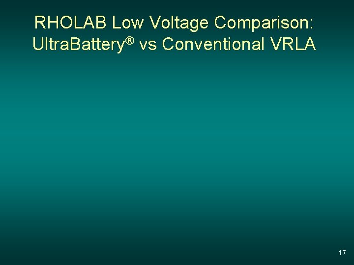 RHOLAB Low Voltage Comparison: Ultra. Battery® vs Conventional VRLA 17 