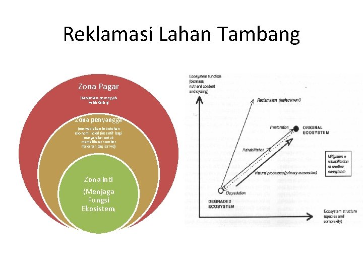 Reklamasi Lahan Tambang Zona Pagar (tanaman pencegah kebakaran) Zona penyangga (menyediakan kebutuhan ekonomi lokal