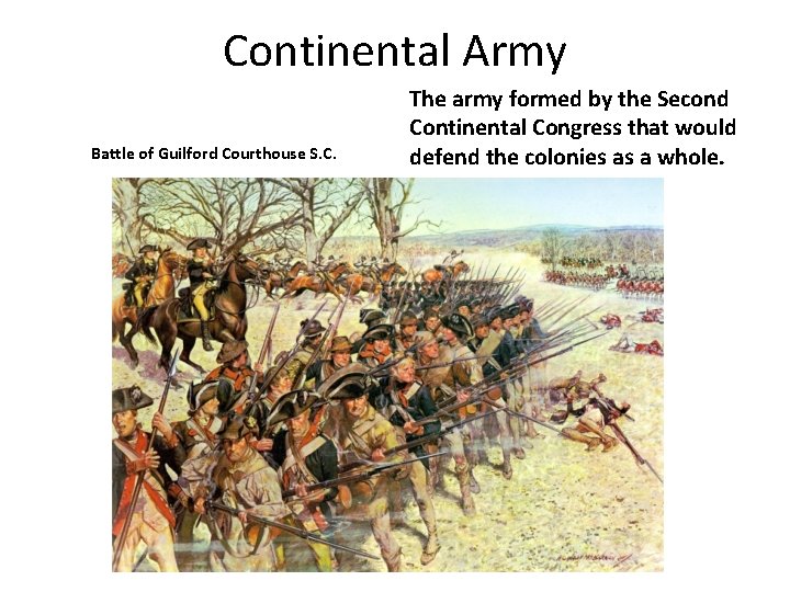 Continental Army Battle of Guilford Courthouse S. C. The army formed by the Second